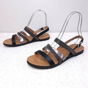 New! Nicole Miller Slingback Sandals Metal Fever Faux Leather Strappy Flats
